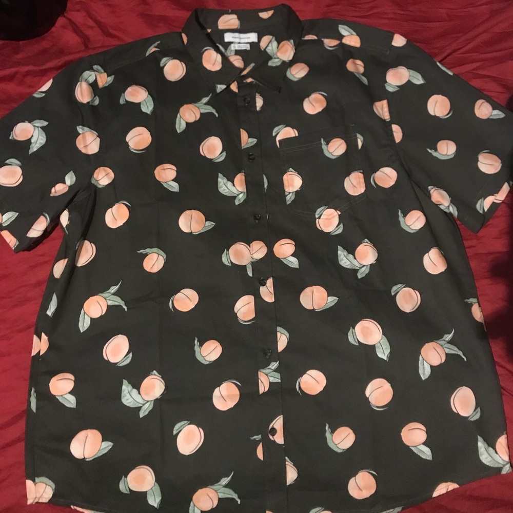 Men’s Dark Green Peach Pattern Button Up Shirt